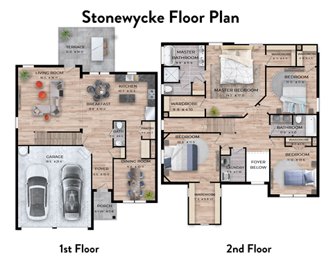 Floor plan for 4 beds, 2.5 baths, 2228 sqft